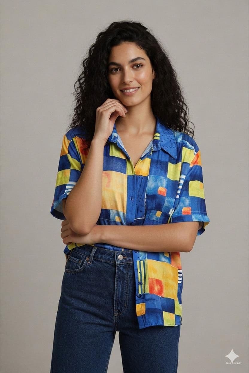 DORISSTREICH Colorful Abstract Print Button-Down Shirt - Size 48 1