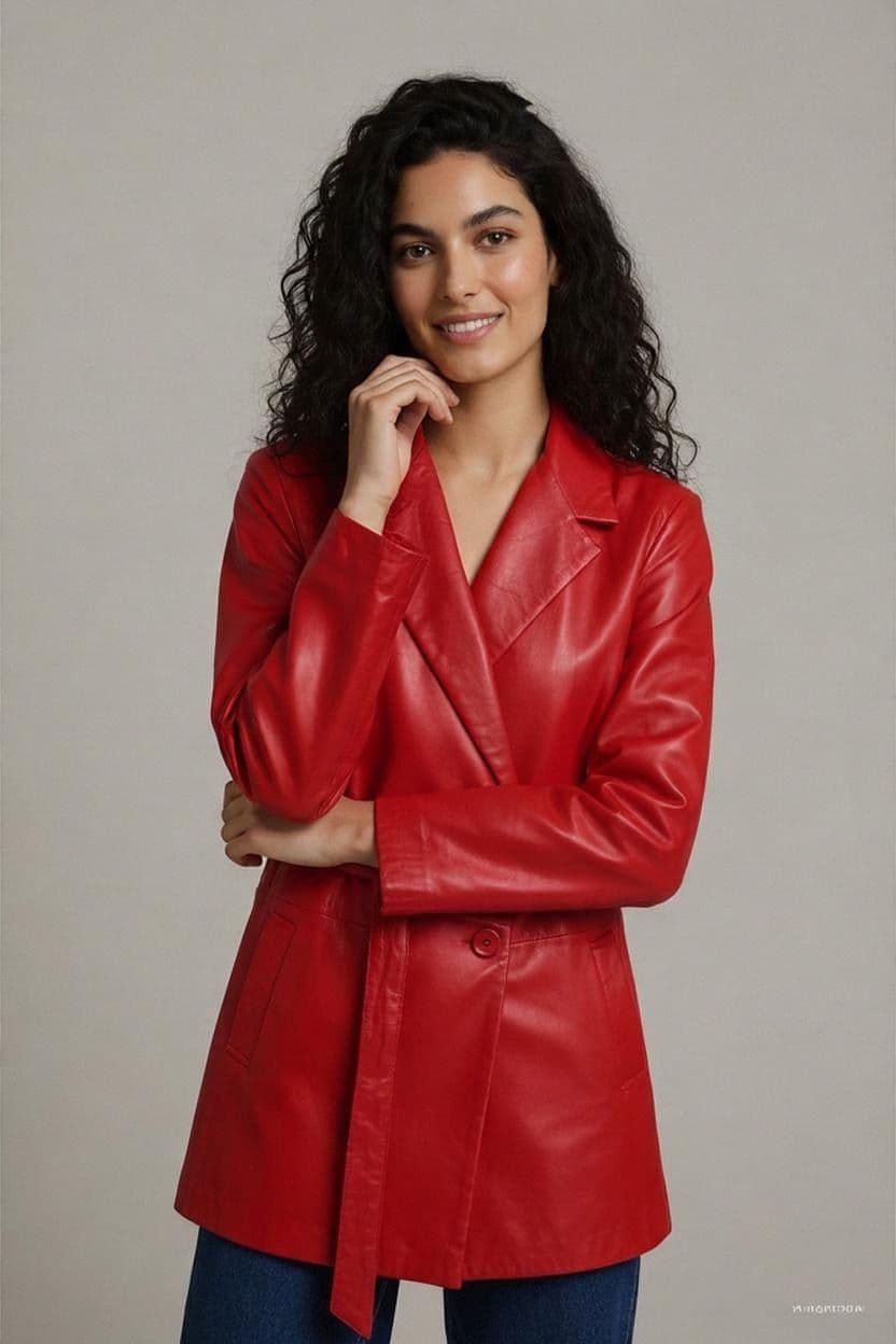 Versace Jeans Couture Red Leather Jacket mit Gürtel 1