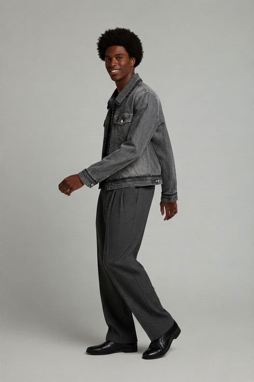 EXE Jeans Graue Denim Jacke mit Knopfleiste - Größe S 1