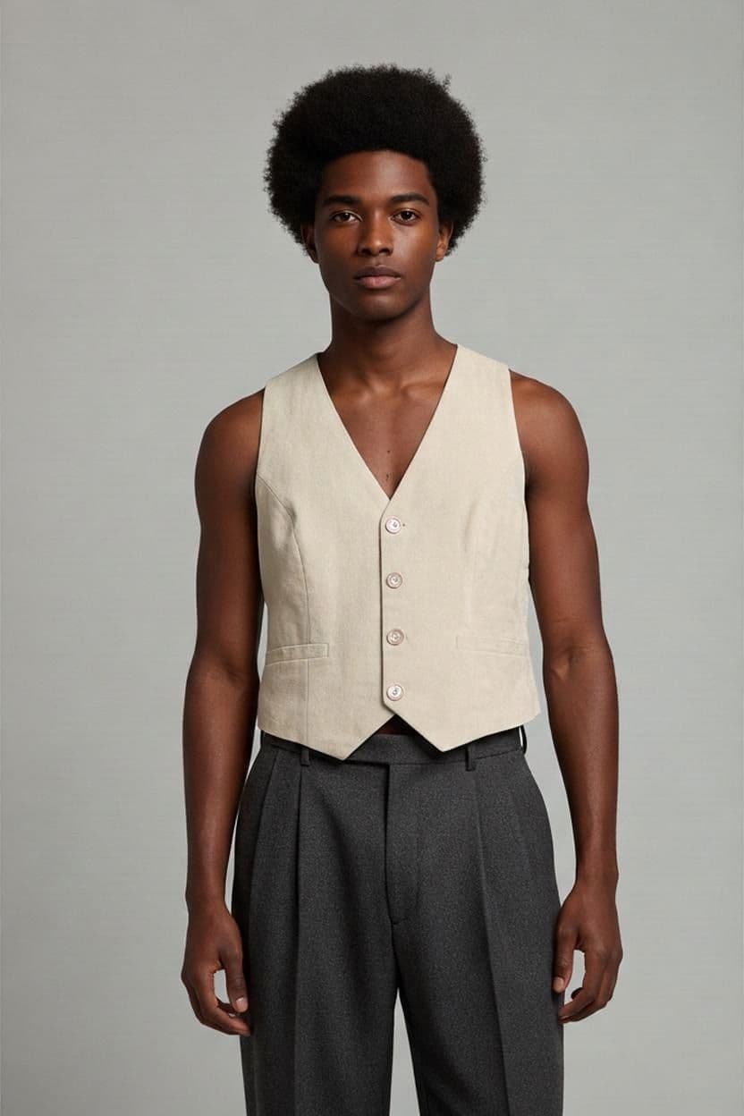 Beige Linen Vest with Mint Green Lining - Great 1