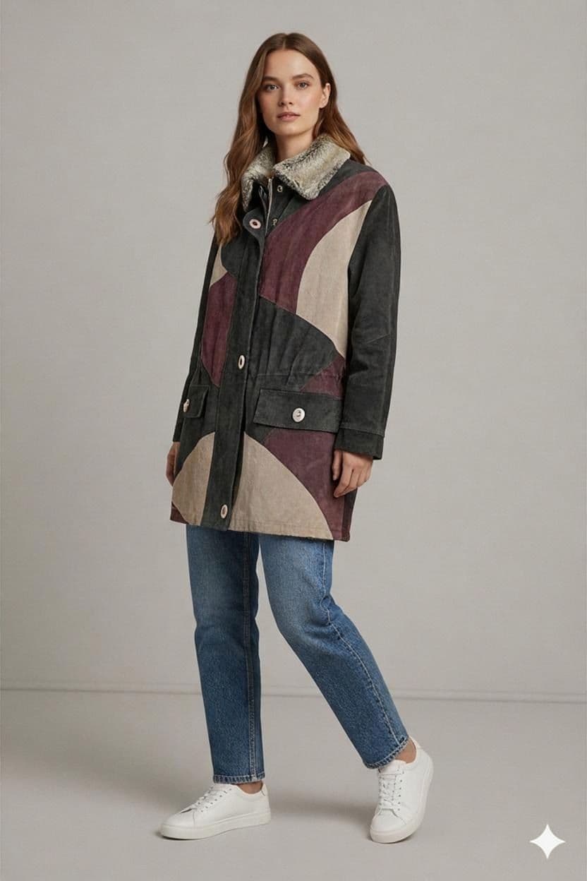 Vintage DNO'Z Patchwork Leather Jacket with Fur Collar - Size 40