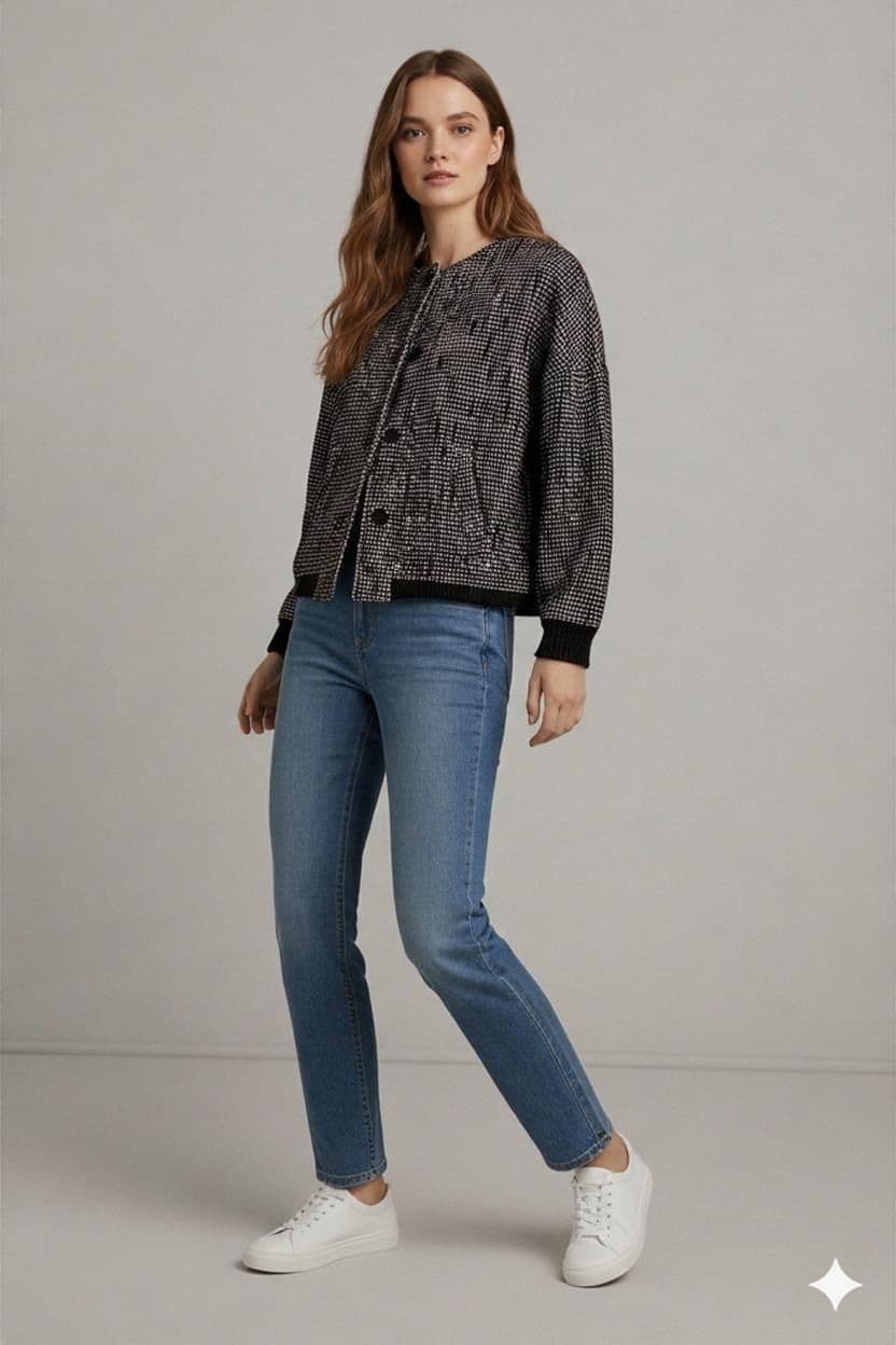 Sessùn Floora Bomber Jacket - Textured Black Pattern 1