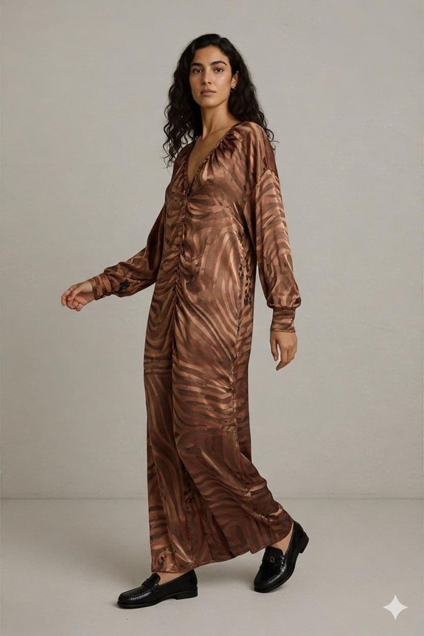 California Brown Polka Dot Silk Blouse - Size 12 - Made in England 1