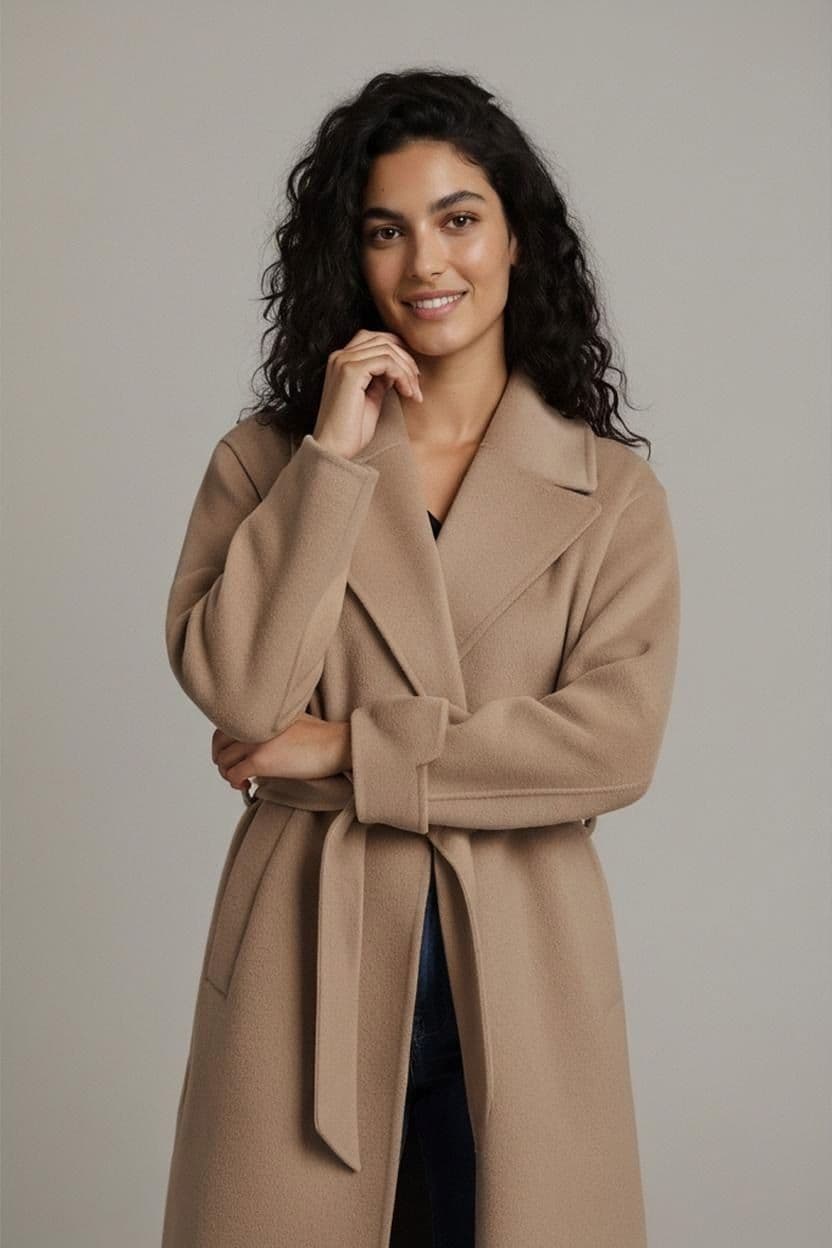 ZARA Beige Wool Blend Belted Trench Coat - Size M 1