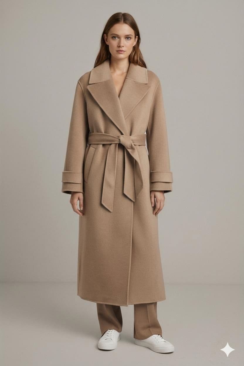 ZARA Beige Wool Blend Belted Trench Coat - Size M 1