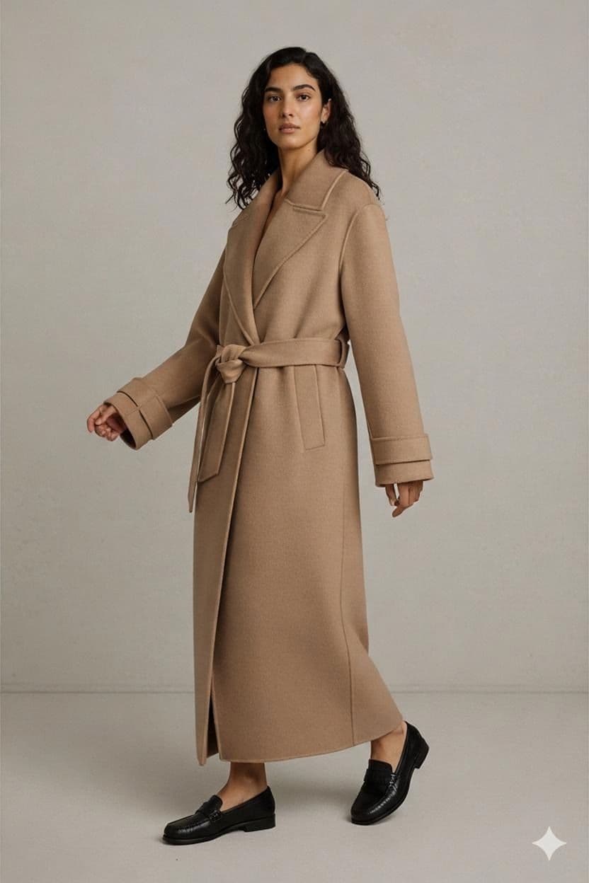 ZARA Beige Wool Belted Trench Coat - Size M 1