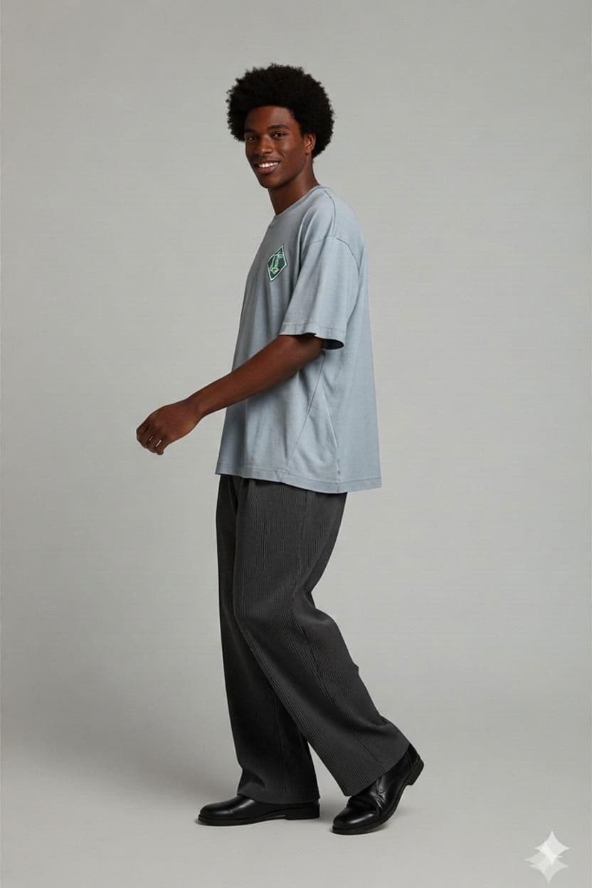 Light Blue T-shirt with Green Logo Patch 1