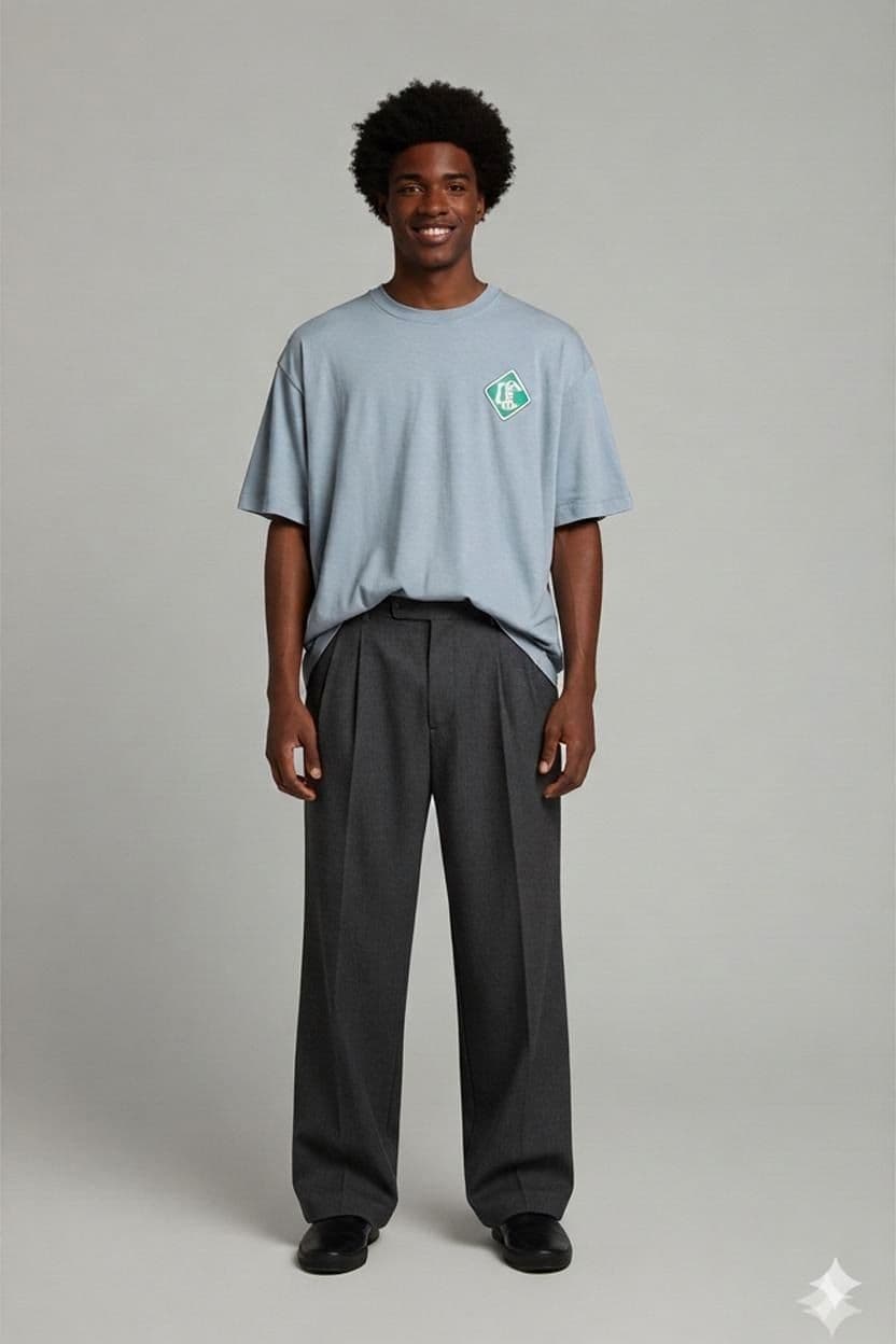 Light Grey T-shirt with Green Logo Patch 1