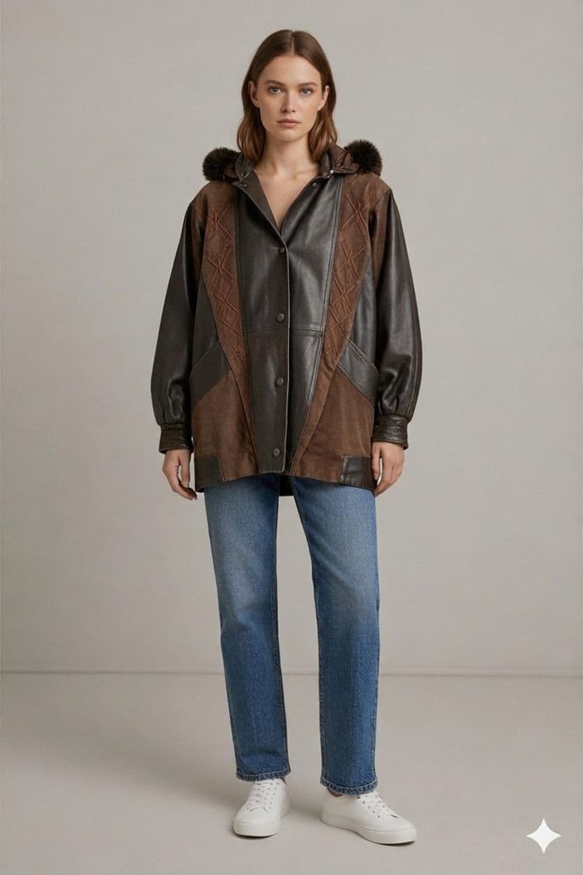 Vintage Century Paris Leather Jacket with Fur Hood - Size 2 2