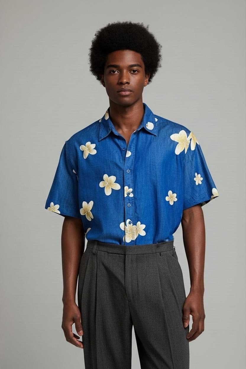 JAG Blue Linen Floral Print Button-Down Shirt - Size S