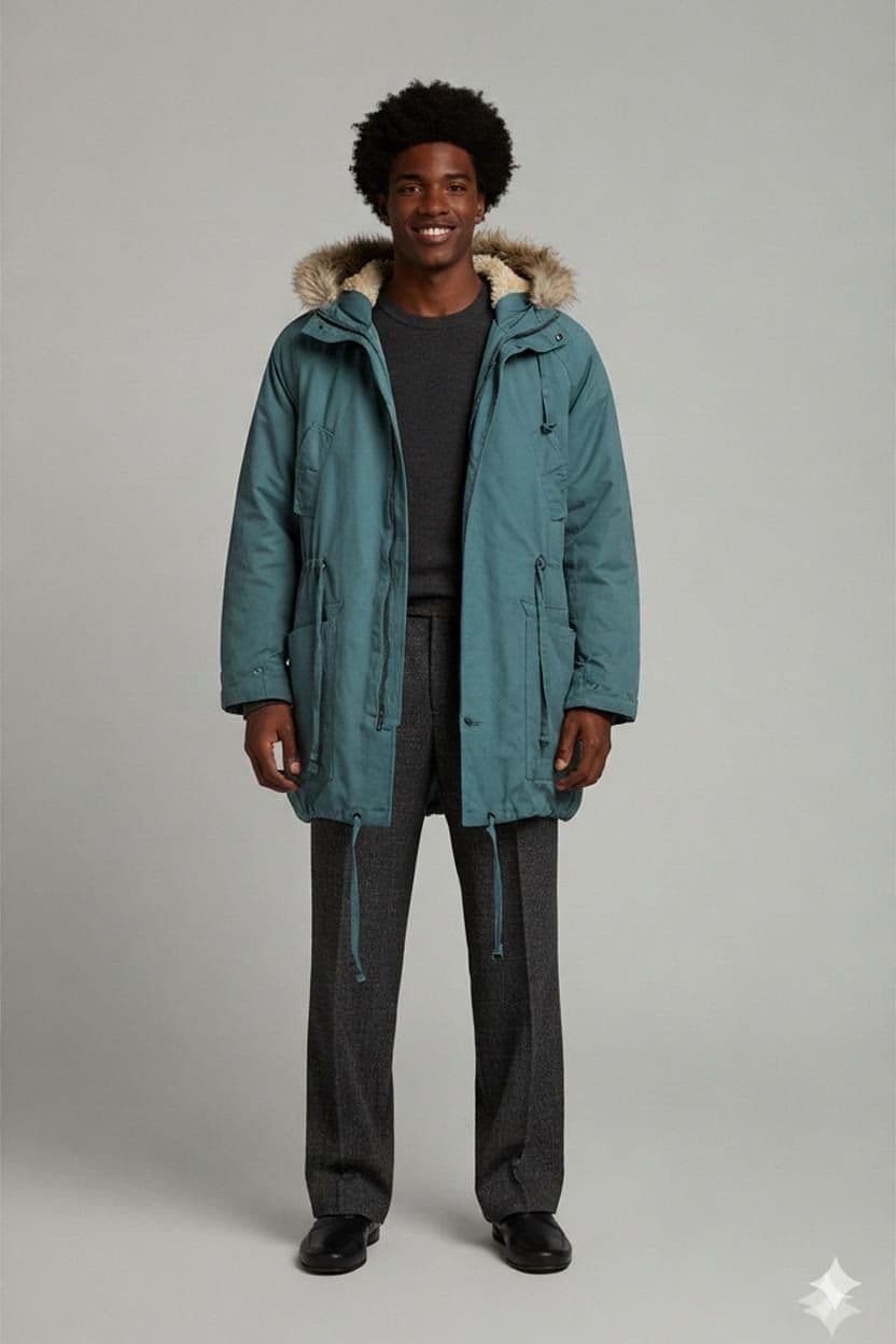 Vintage 90’e Light Blue Parka with fake Fur Hood - Size 40 1