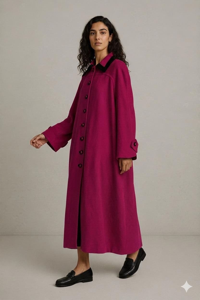 Vintage Creation Mademoiselle Pink Wool Trench Coat - Size 36 1