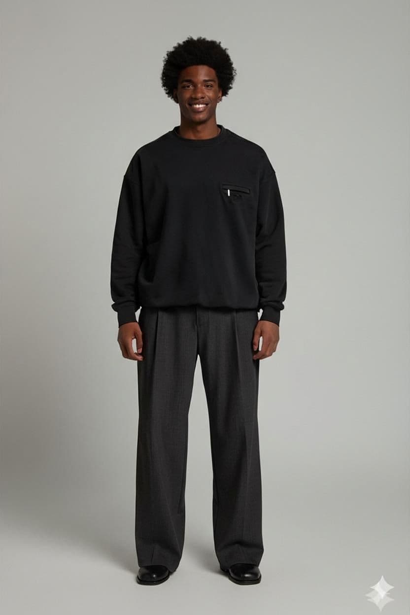 Black Designer Sweatshirt with Chest Pocket - Luxury Brand