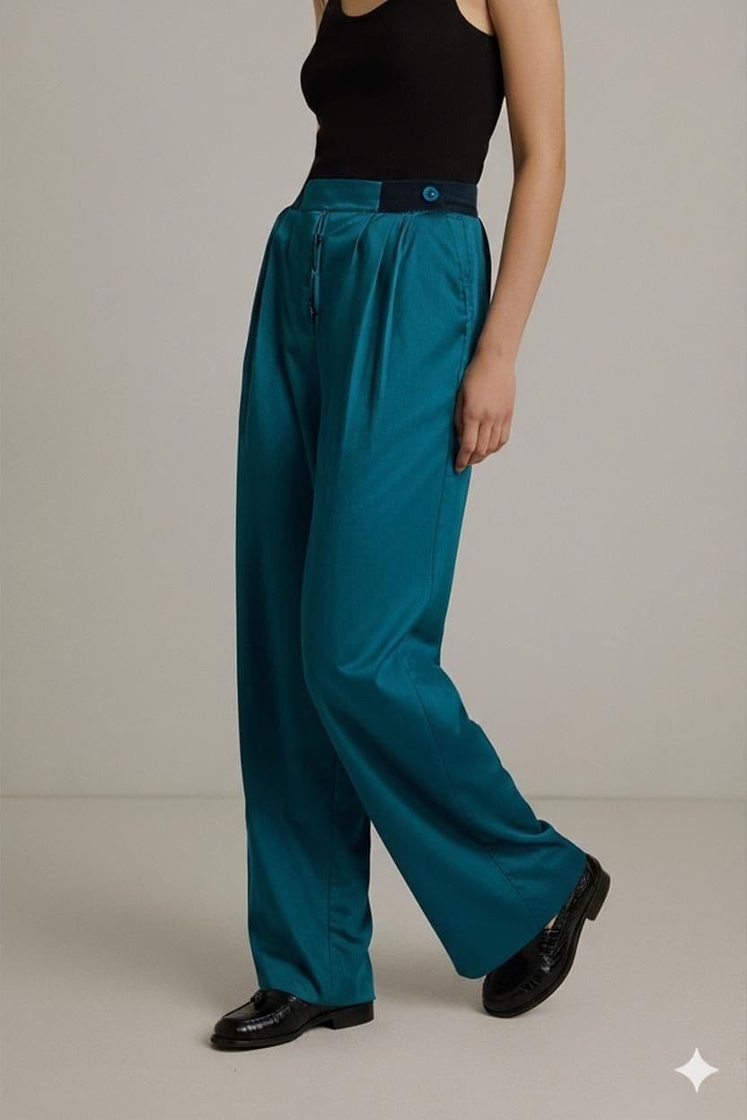 Teal Vintage 80s High-Waisted Trousers