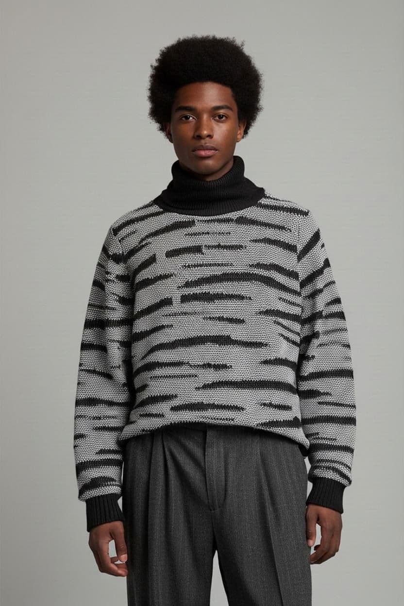Clockhouse Black and Grey Patterned Turtleneck Sweater