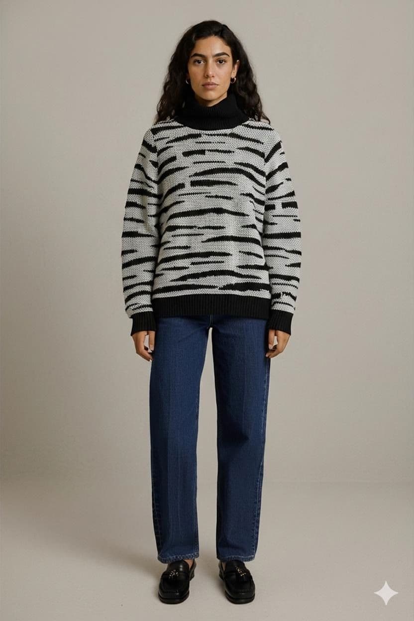 CKH Clockhouse Black and Grey Patterned Turtleneck Sweater 1