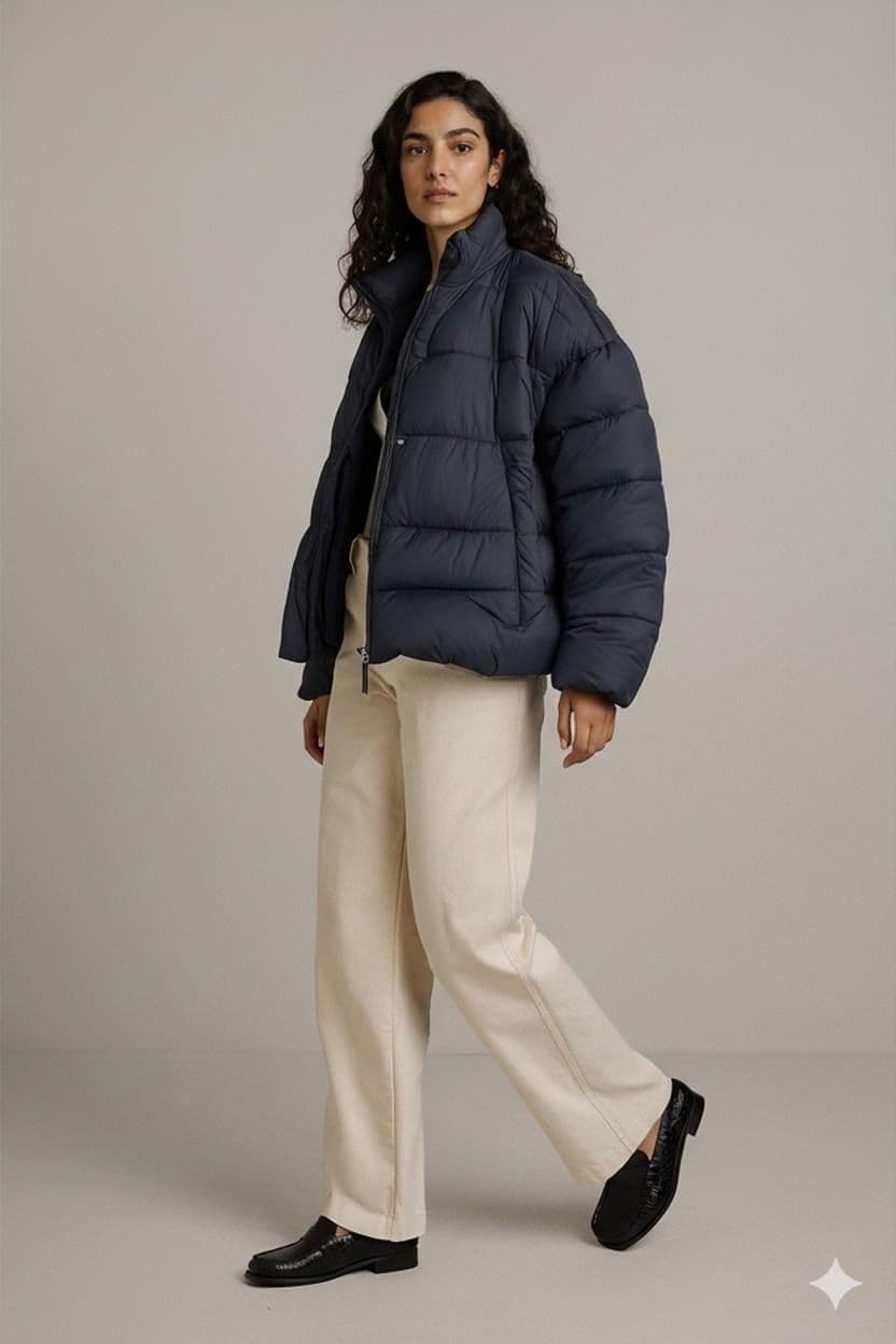 Esprit Navy Blue Quilted Parka Jacket with Hood - New 1