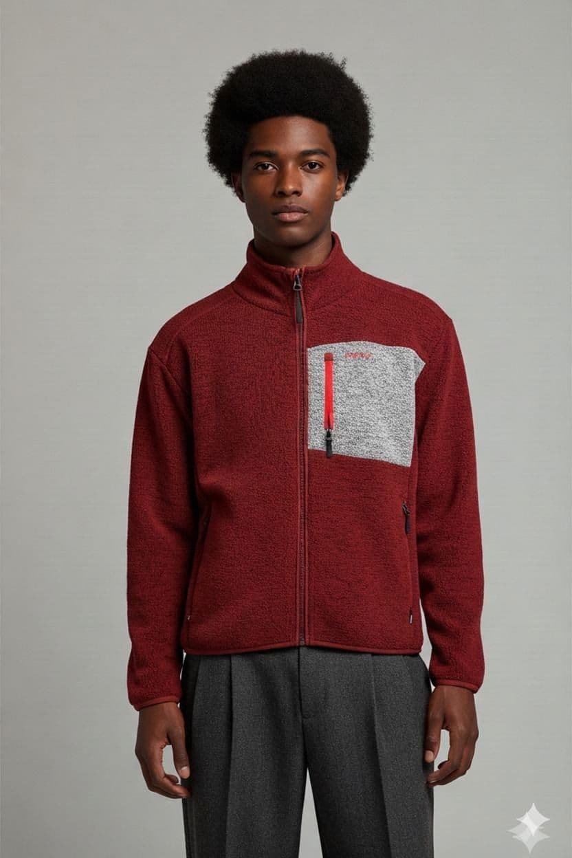 Meru Red Fleece Jacket with Grey Chest Pocket 1