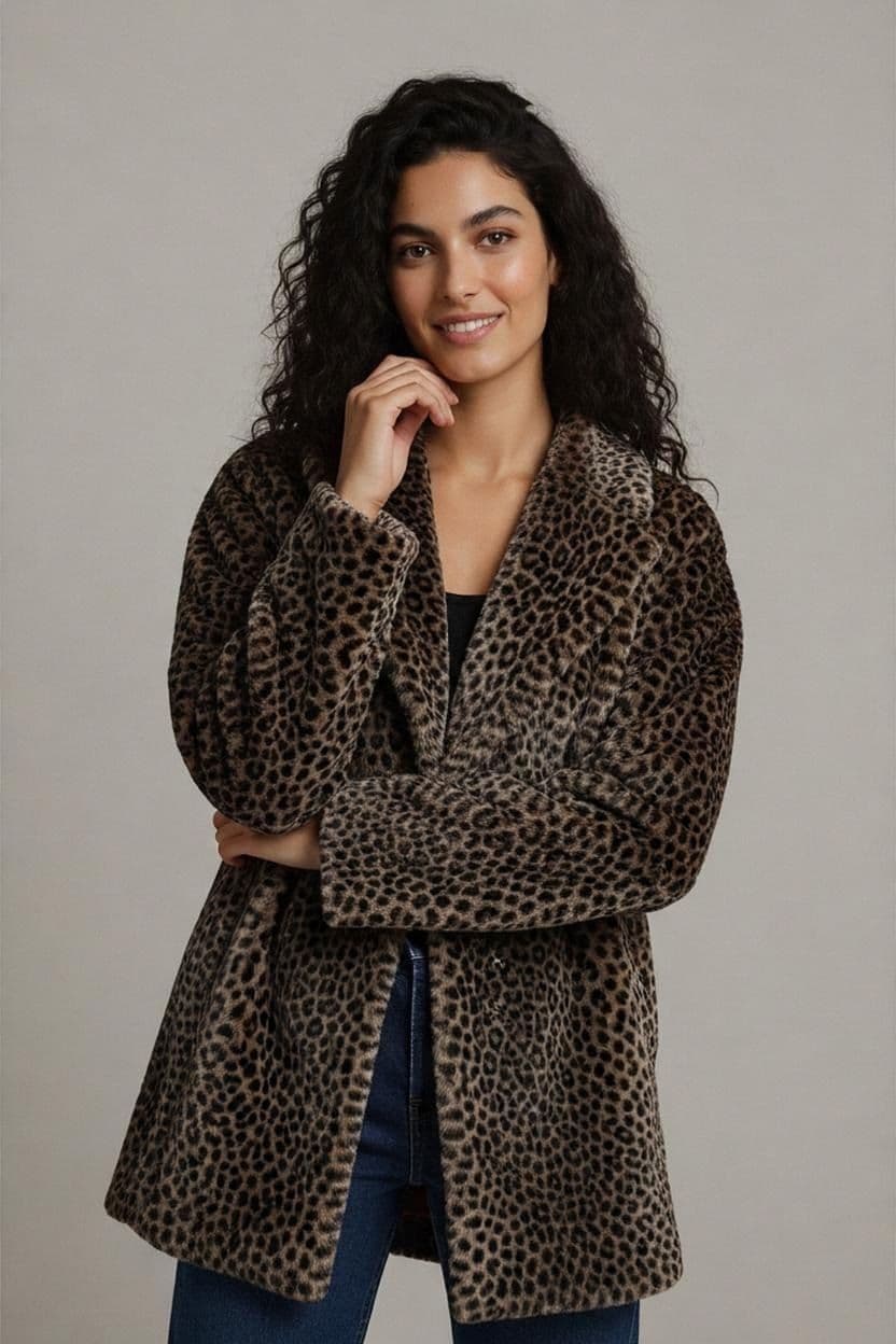 Vintage 80s Mathilde J.Rondinaud Paris Leopard Print Faux Fur Coat 1