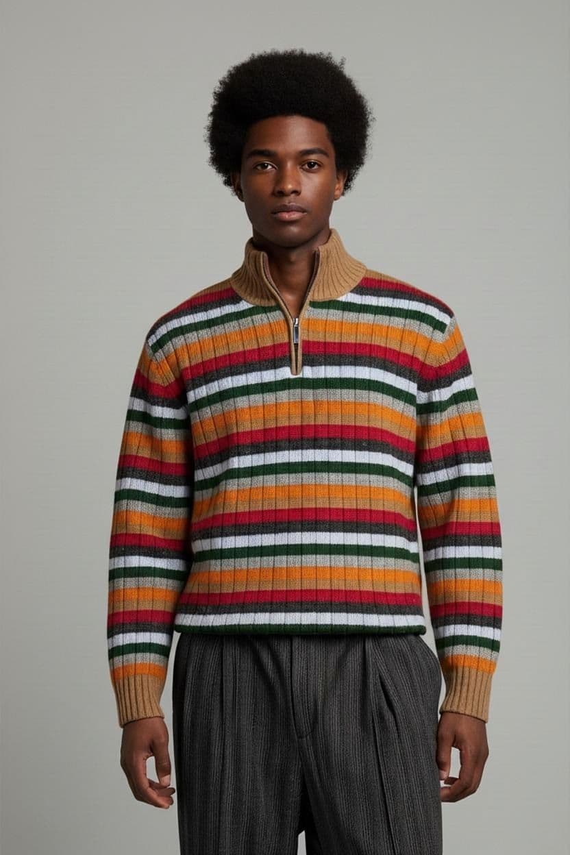 McNeal Striped Merino Wool Half-Zip Sweater - Size XL 1