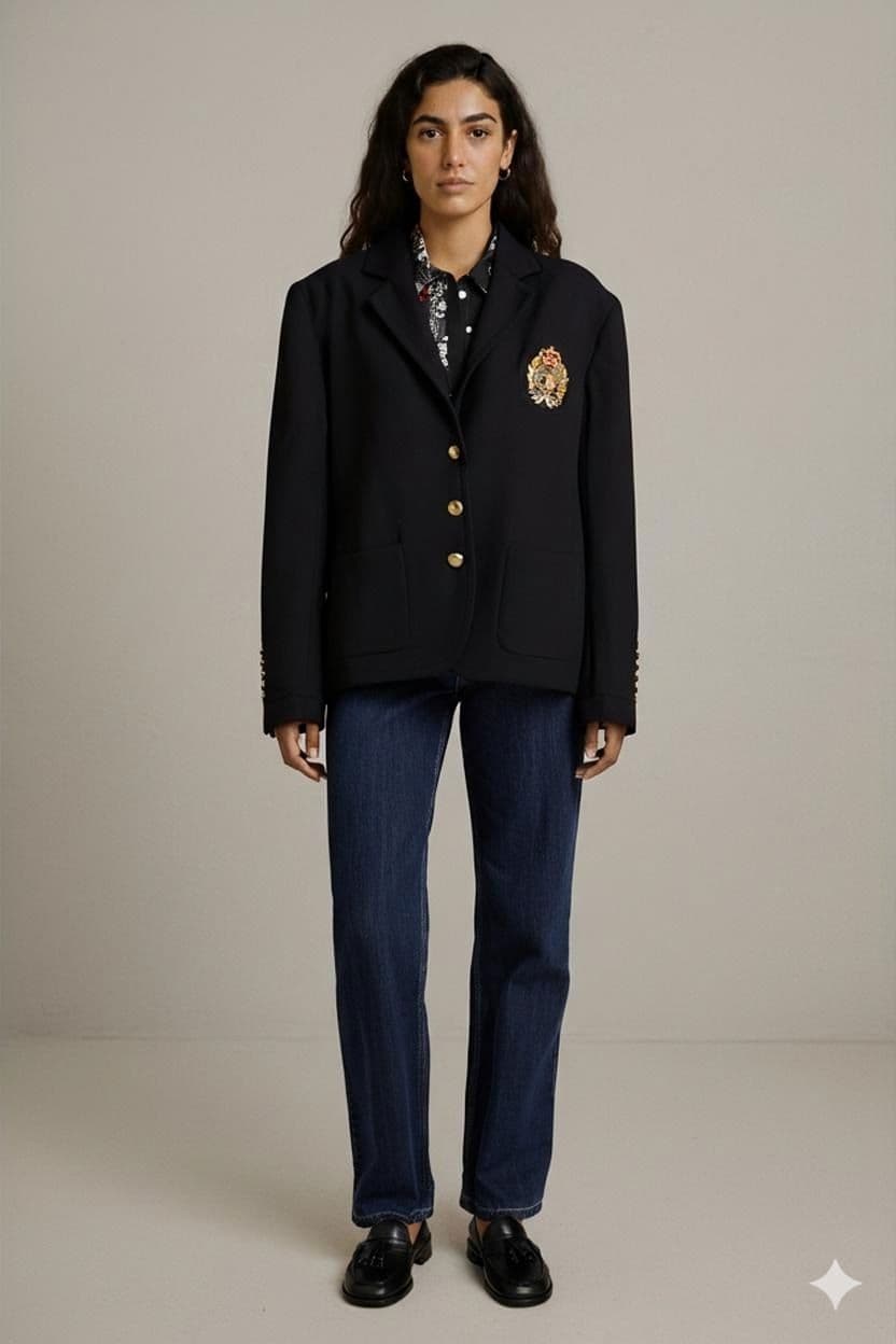 Ralph Lauren Black Cotton Blazer with Gold Buttons - Size S 1