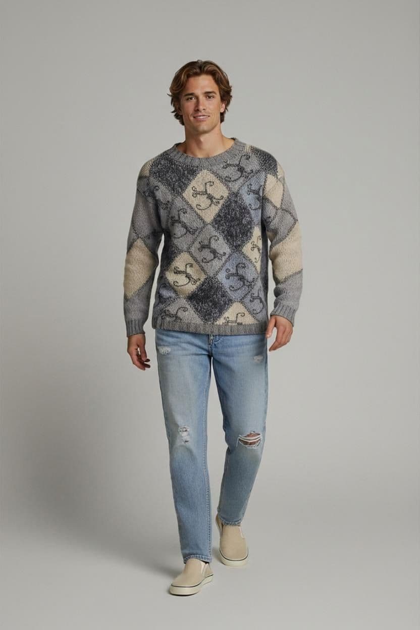 Vintage Y2K Argyle Pattern Wool Blend Sweater - Size M 1