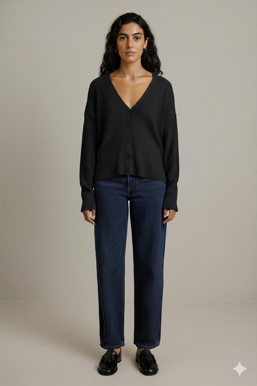 Black V-Neck Button-Up Cardigan Sweater