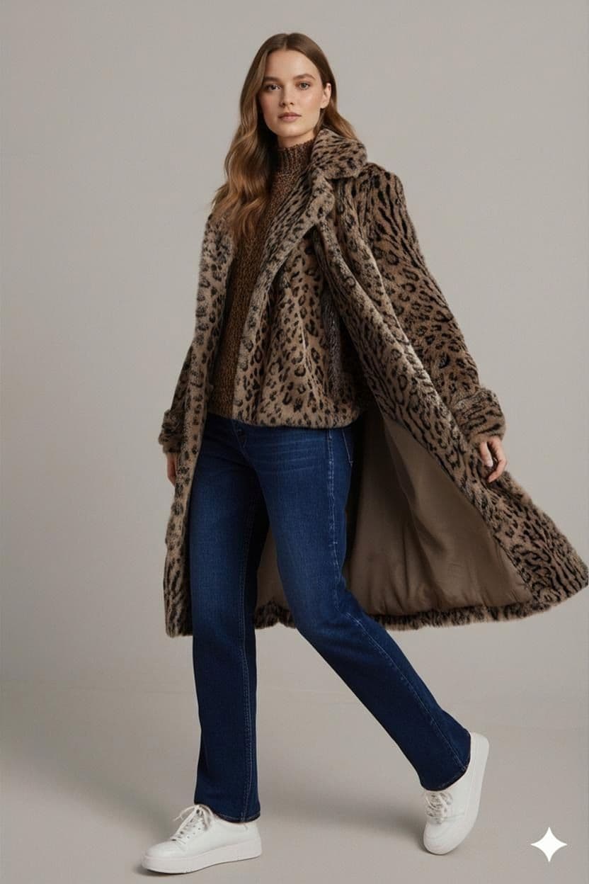 Vintage 80's Apparence Paris Leopard Print Faux Fur Coat 1