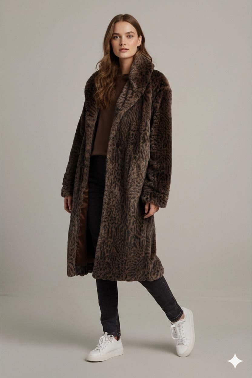 Vintage Philippe Pasquier Paris Leopard Print Faux Fur Coat - 80s 1