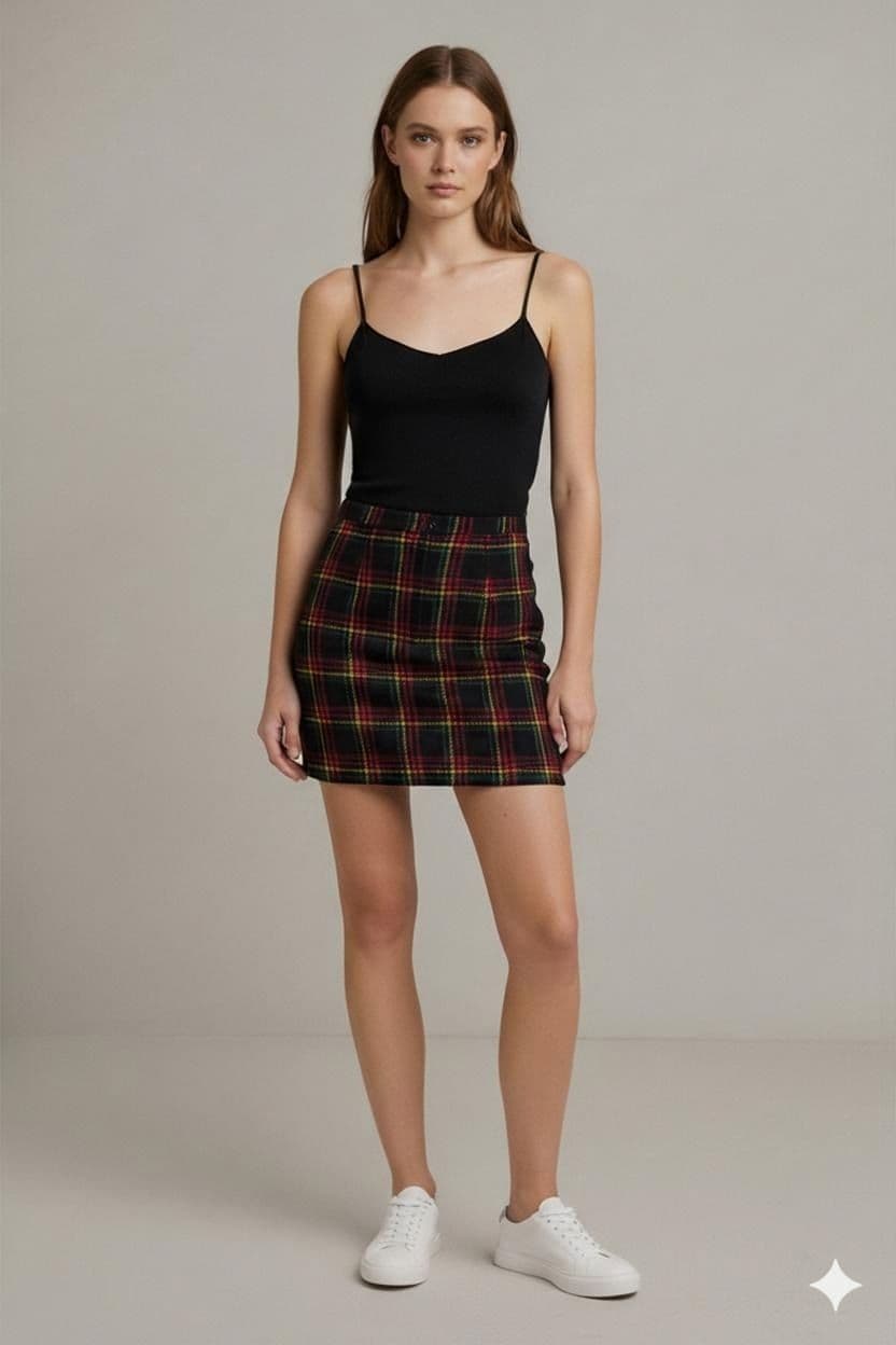 Vintage Plaid Wool Mini Skirt - Size 38 - Tartan Pattern 1