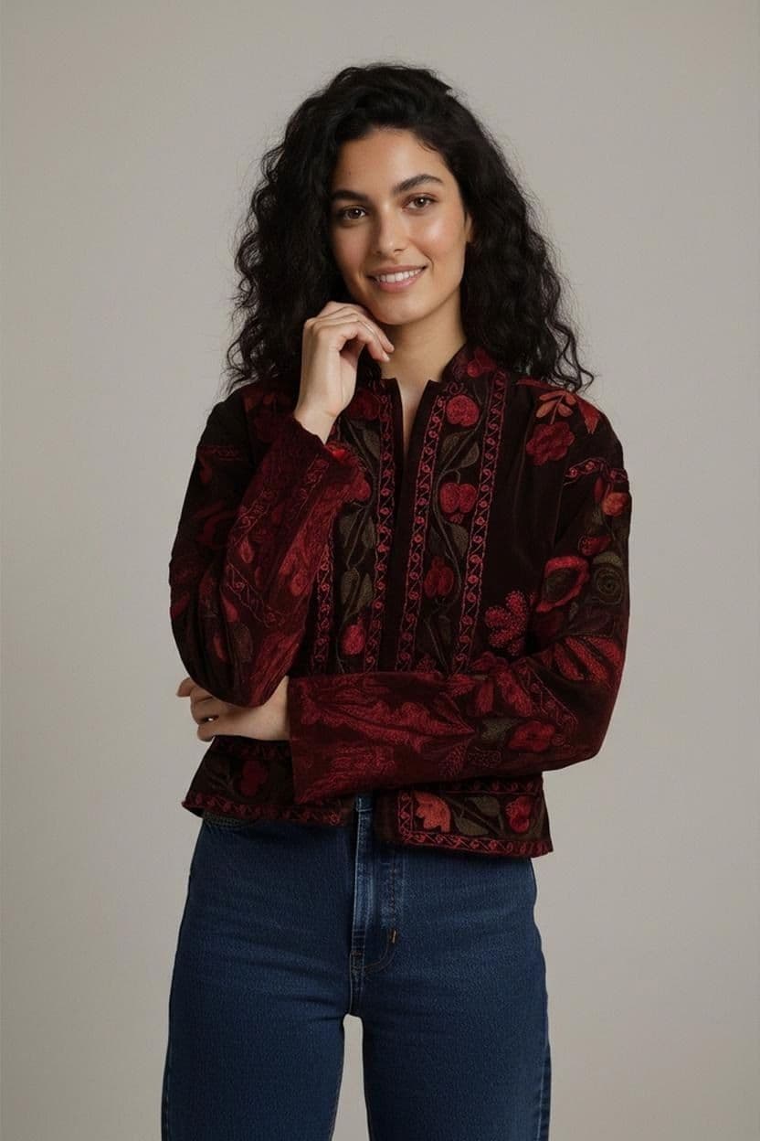 Vintage Black and Red Embroidered Jacket - Size 46 1