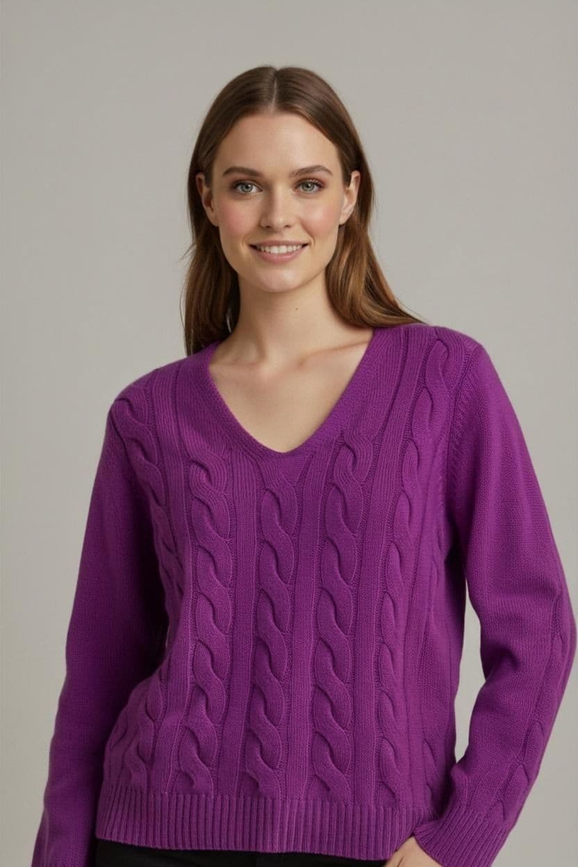 Heart Casual Luxury 100% Pure Cashmere Cable Knit Sweater - Size 40 1