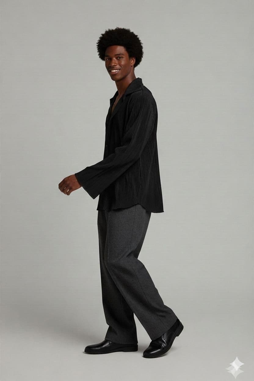 Amisu Black Pleated Button-Down Shirt - Size S 1