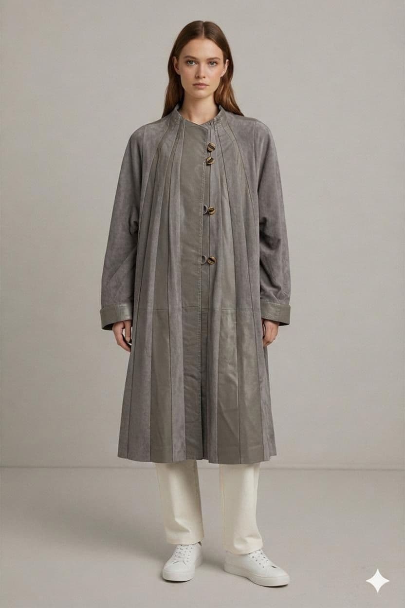 100% Real Leather Grey Trench Coat - EU Made 1