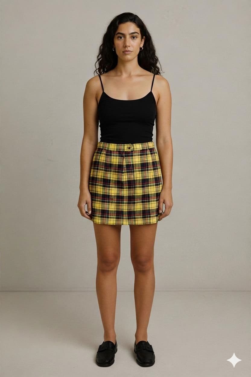 Vibrant Yellow Tartan Plaid Mini Skirt - High-Waisted Wool 1