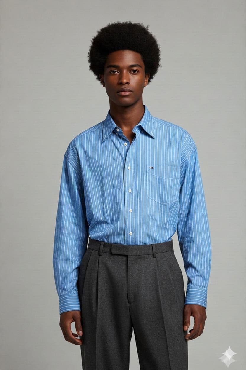 Tommy Hilfiger Blue Striped Button-Down Shirt - Size L/G