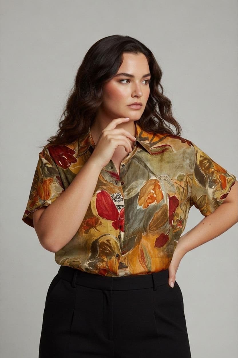 vintage 90s Cupro Bluse mit Blumenmuster - Neu - Größe 686 BA 1