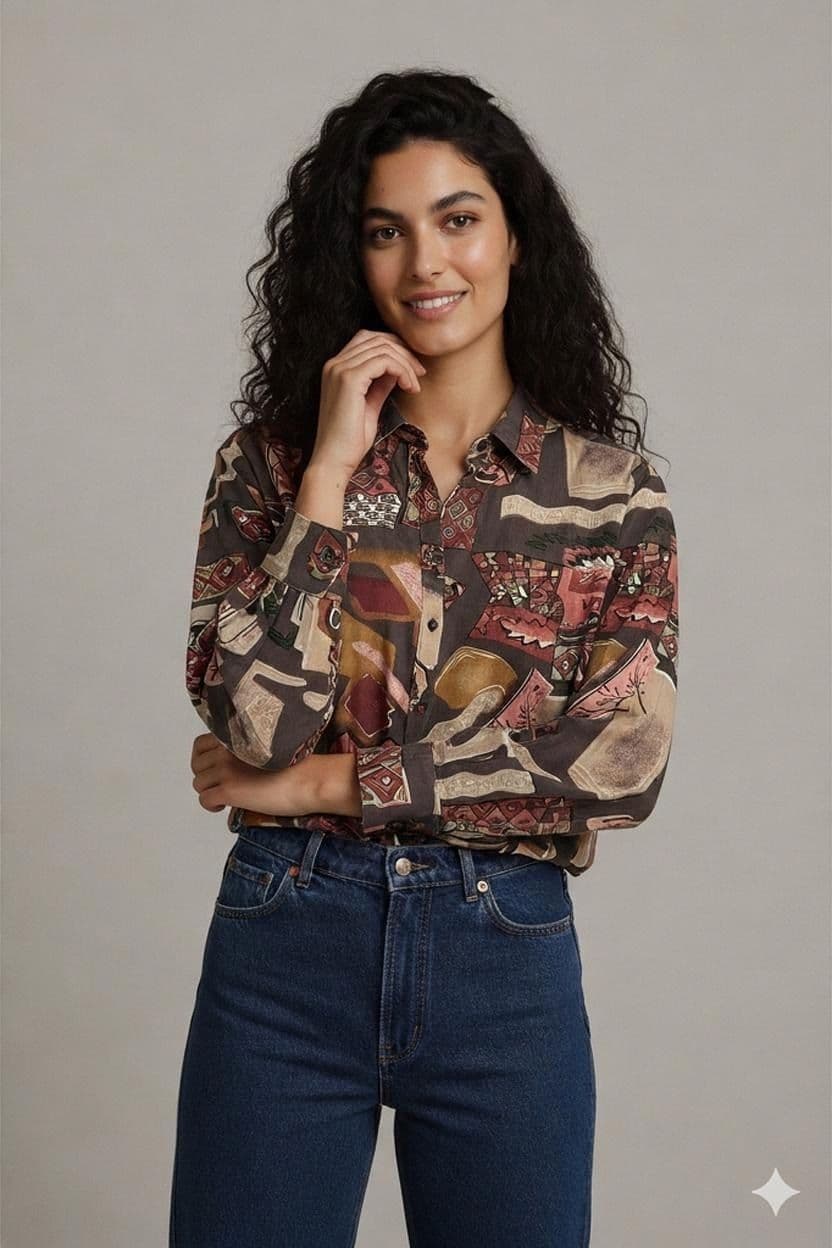 Vintage Gemustertes Langarmhemd im 90er-Jahre-Stil 1