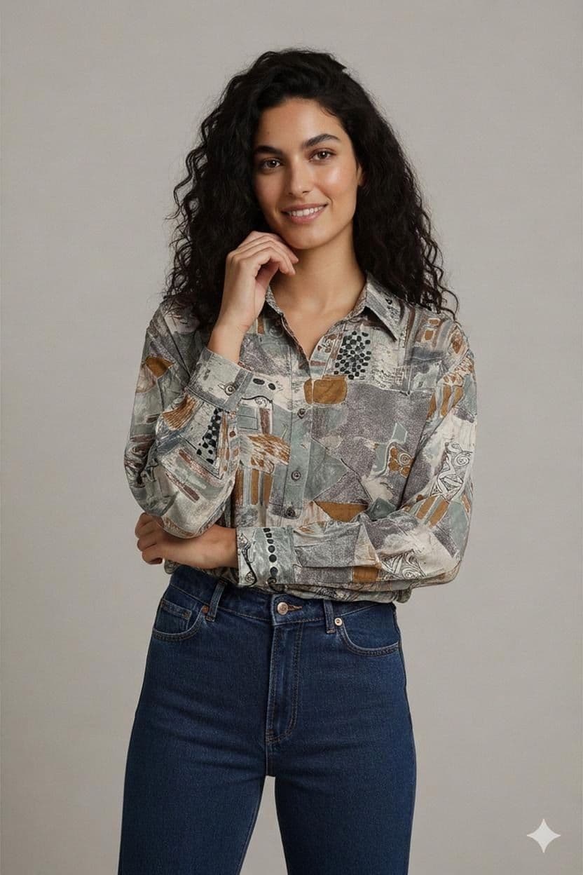 Vintage Viskose-Hemd mit abstraktem Muster - Größe 40/42 1