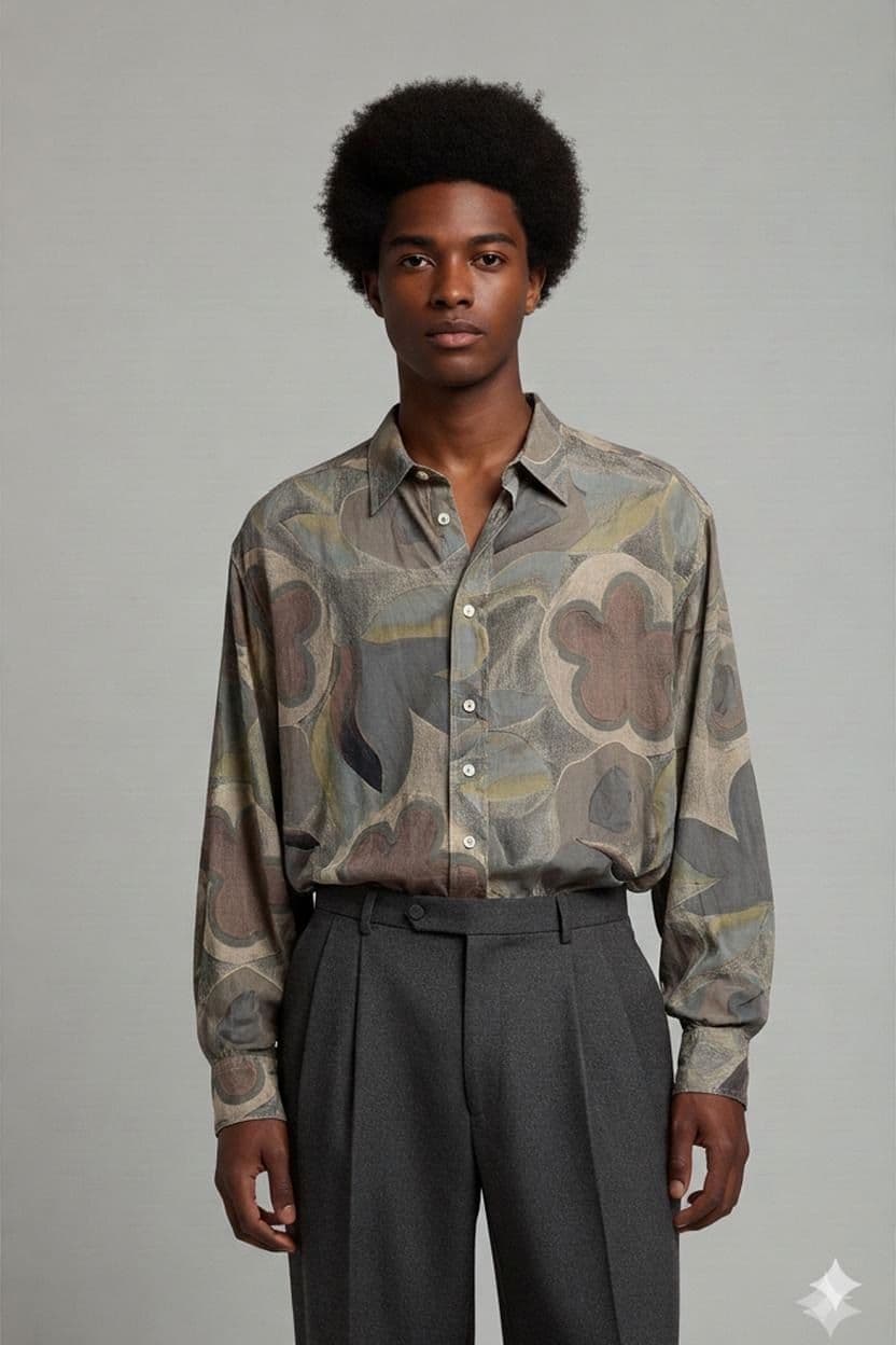 Vintage Eterna Hemd 90er Jahre - Abstraktes Blumenmuster 1