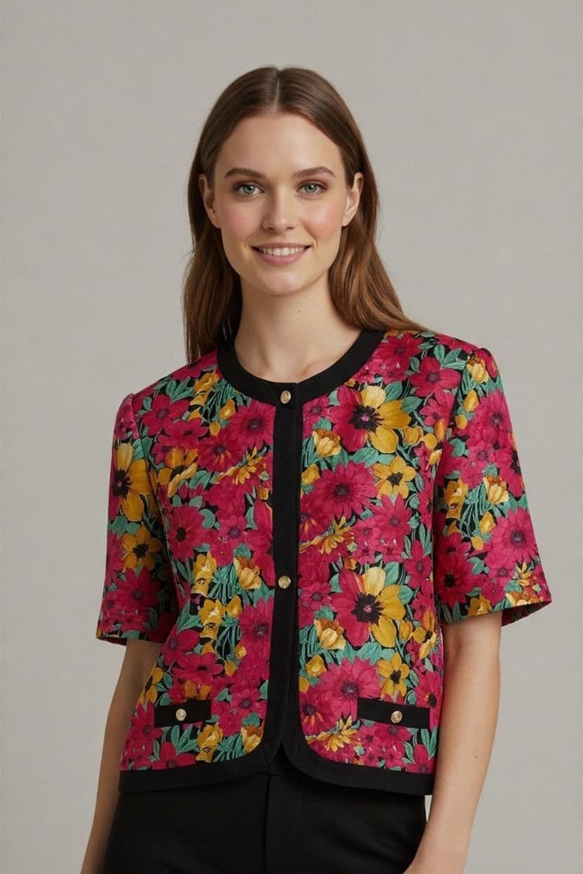 vintage 80s Bluse mit schwarzer Einfassung - Größe 50 1