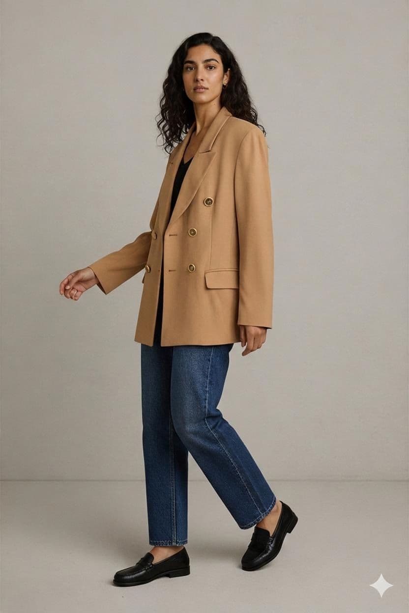 Missey Spain Double-Breasted Camel Blazer - Size 42