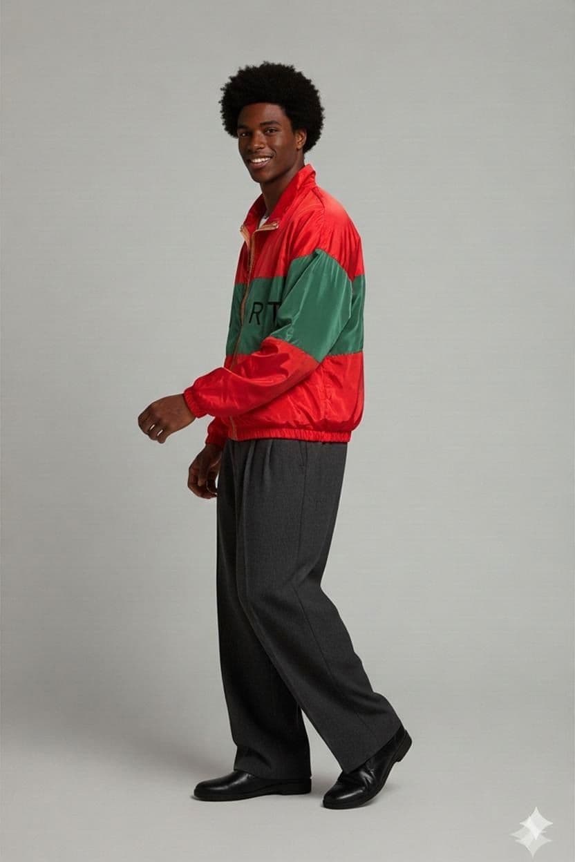 Vintage Color Block Windbreaker Jacket - Red Green Yellow