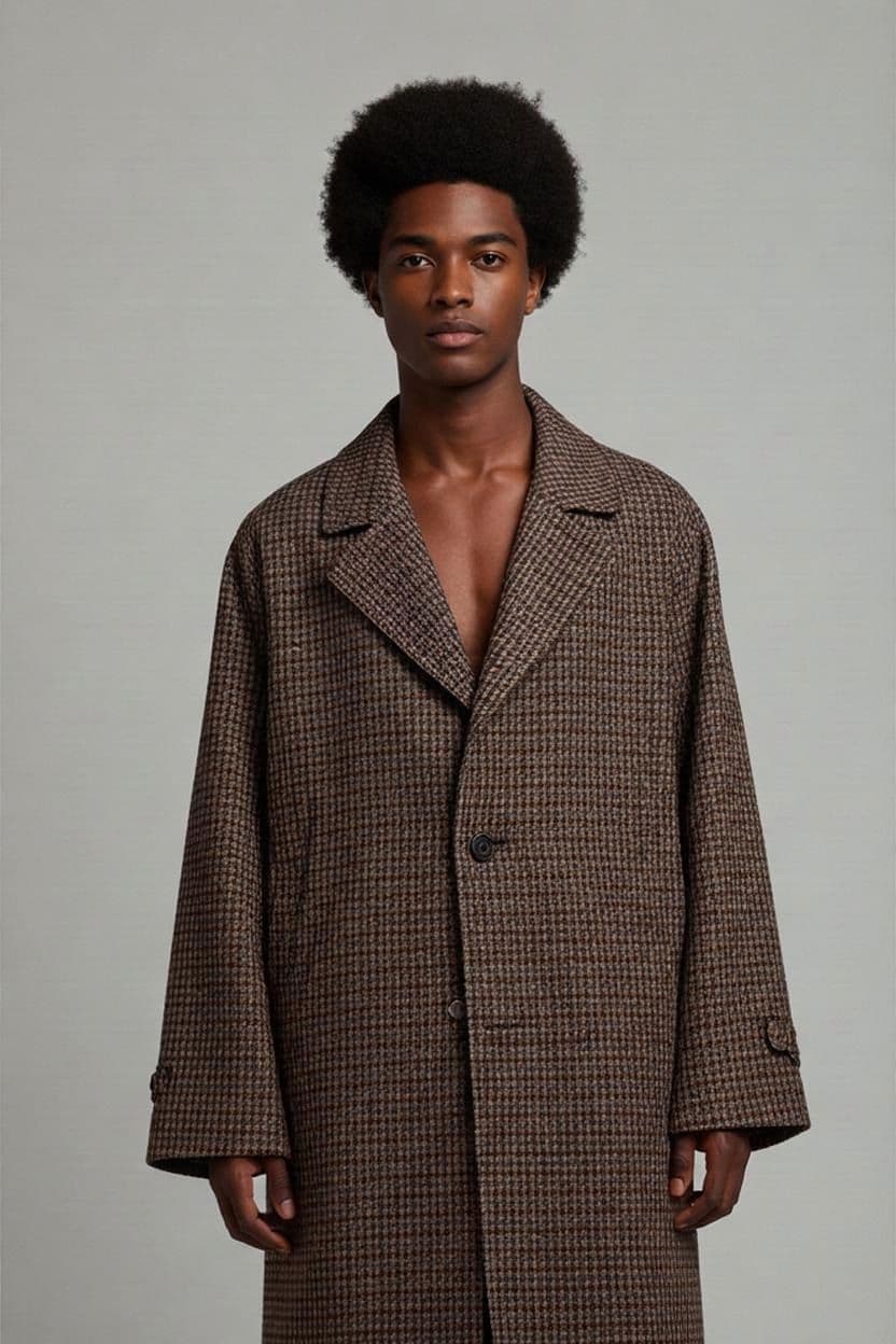 Brown & Grey Houndstooth Wool Blazer