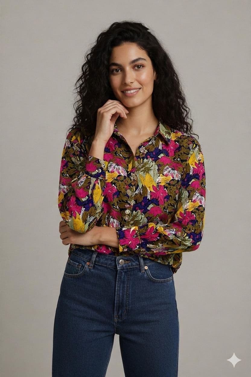 Vintage 80s Floral Print Button-Down Shirt 1