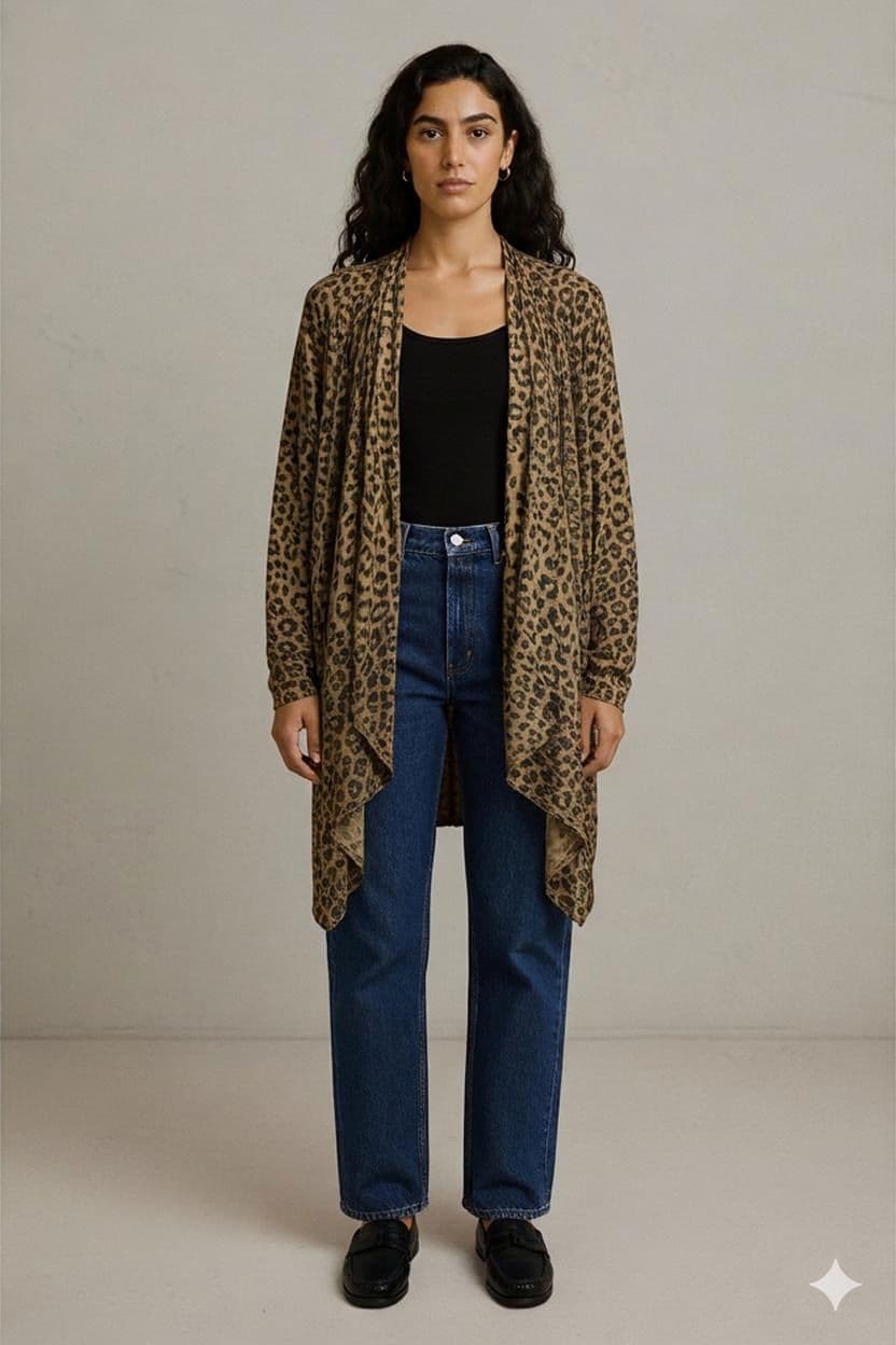 vintage 80s Leopard Print Open-Front Cardigan - Size M 1