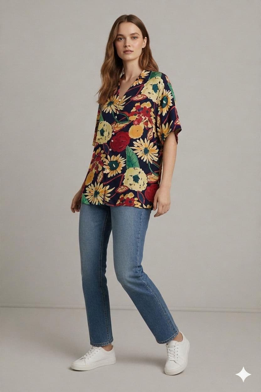 Le Shirt Vintage Floral Cupro Blouse - Size 48 1