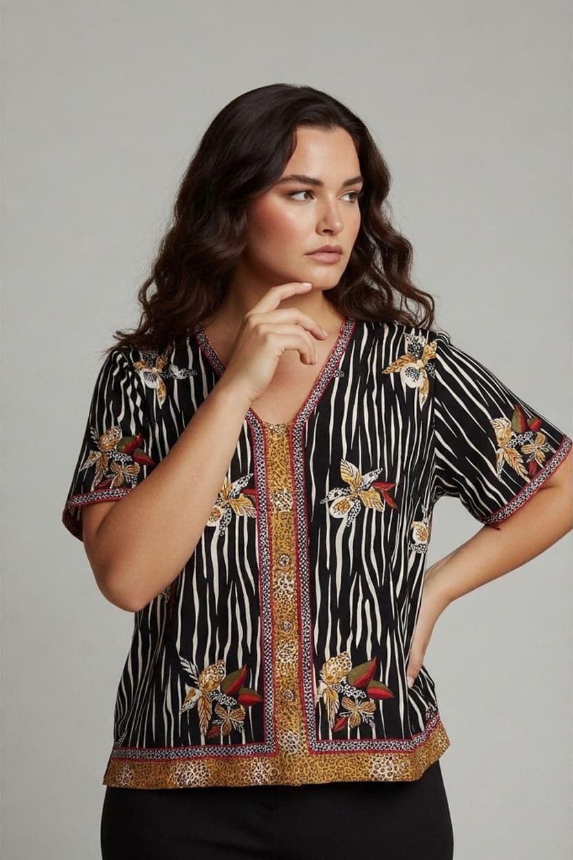 Vintage 80s Fausta Graguini Italian Print Top - Size 48 1