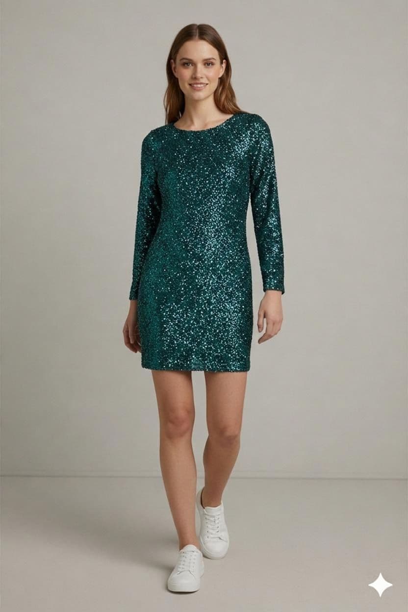 Vintage 90s Teal Sequin Bodycon Dress - Size XS