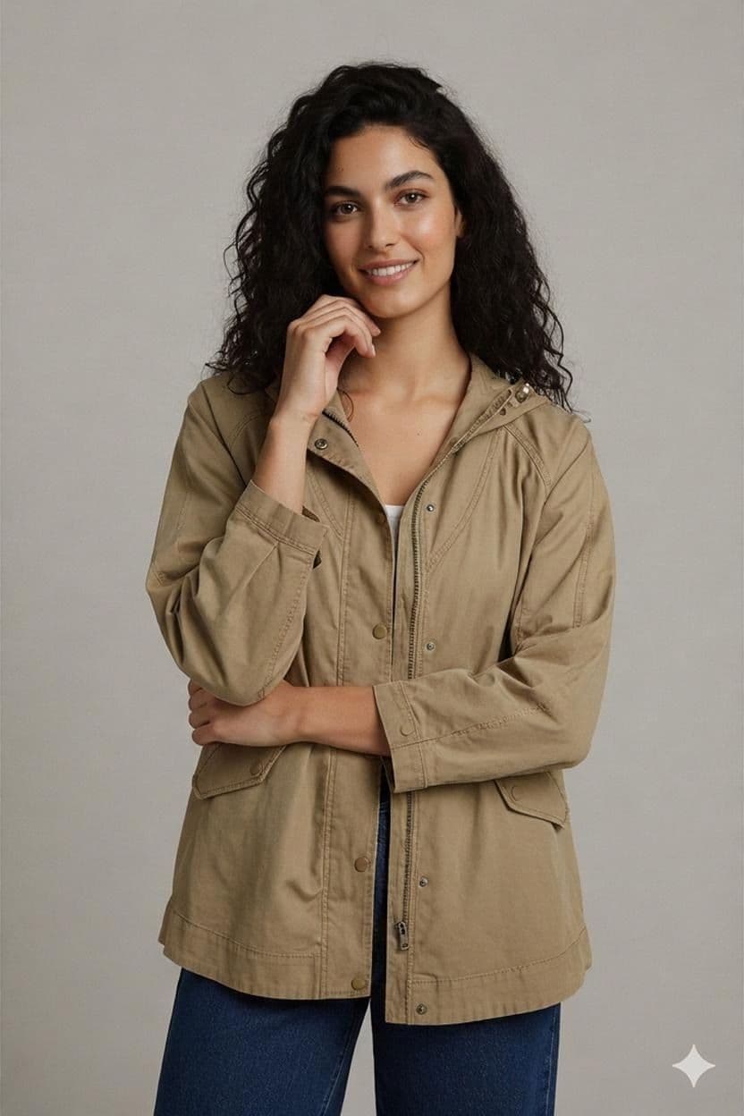 Marc O'Polo Beige Cotton Parka Jacket with Hood - Size M 1